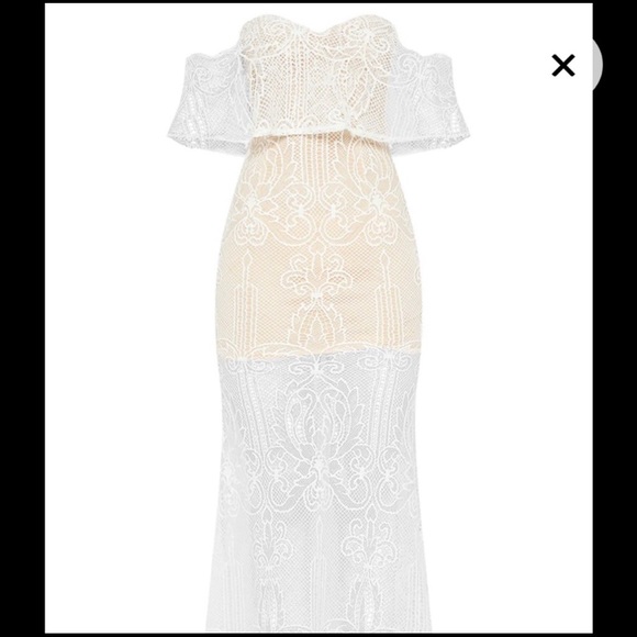 White Lace Bardot Fishtail Maxi Dress - Picture 3 of 4